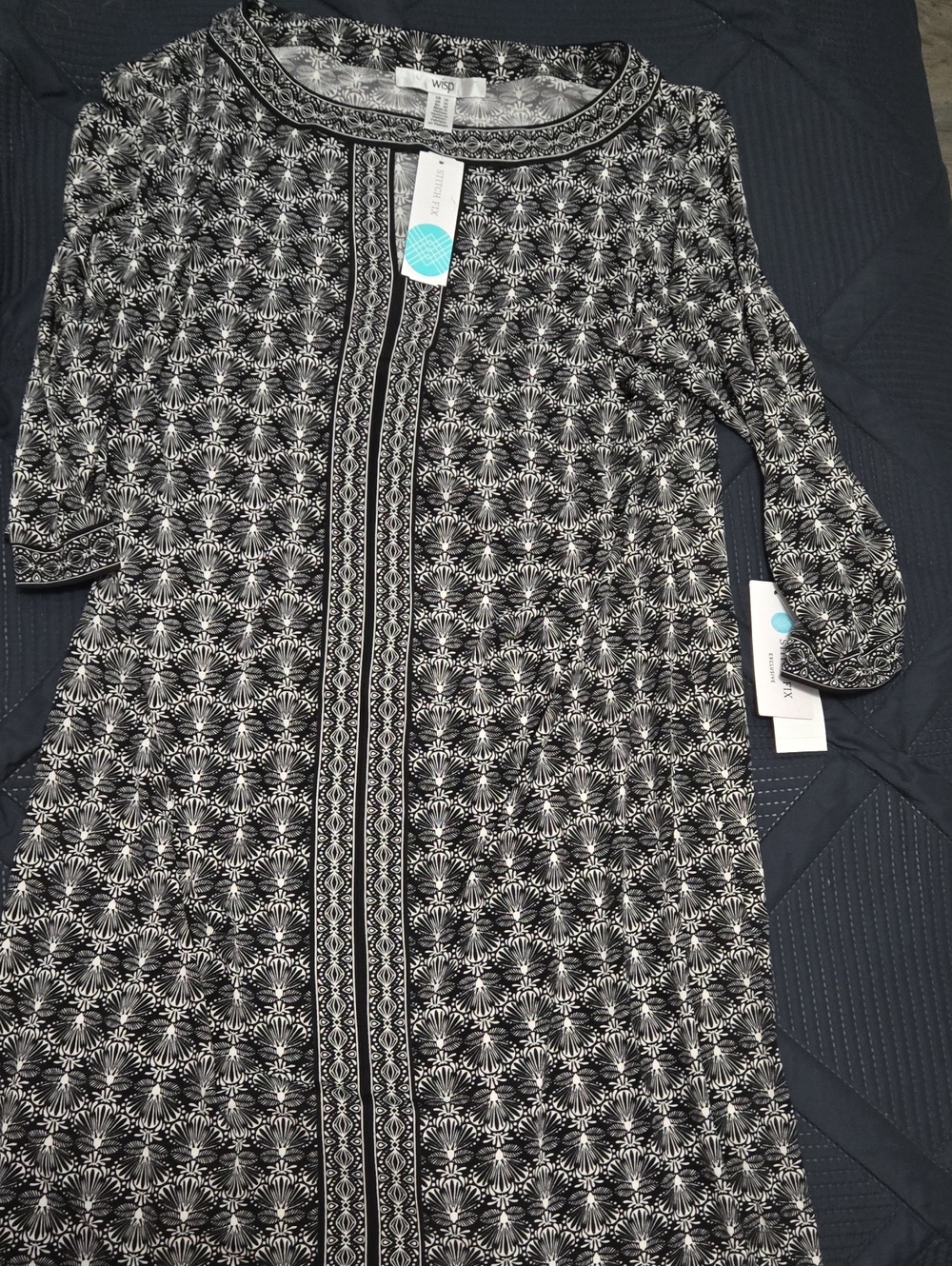 Wisp Black & White Long-Sleeve Printed Dress #317